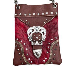 Western Faux Leather Red Mini Purse Rhinestone Buckle Stampede Cowgirl Country
